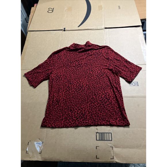 Liz Claiborne Red Animal Print Turtleneck, Cheetah Leopard Print, Stretch Fabric - Picture 2 of 8